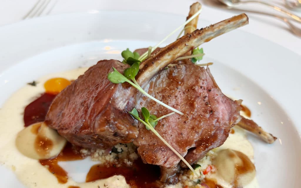 A roasted rack of lamb.