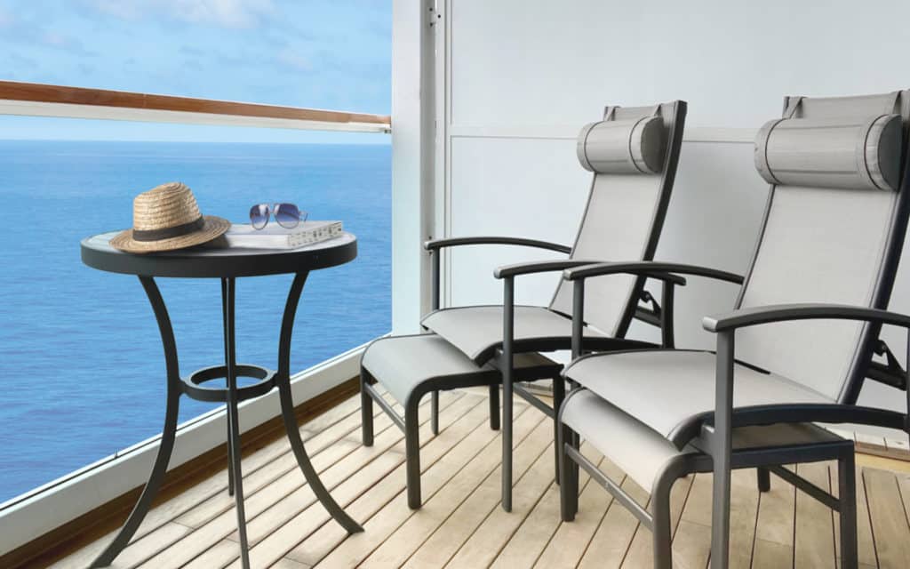 A spacious veranda on Seabourn Quest.