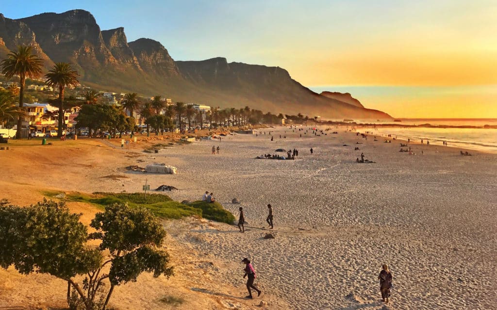 Camps Bay beach in Cape Town, South Africa.