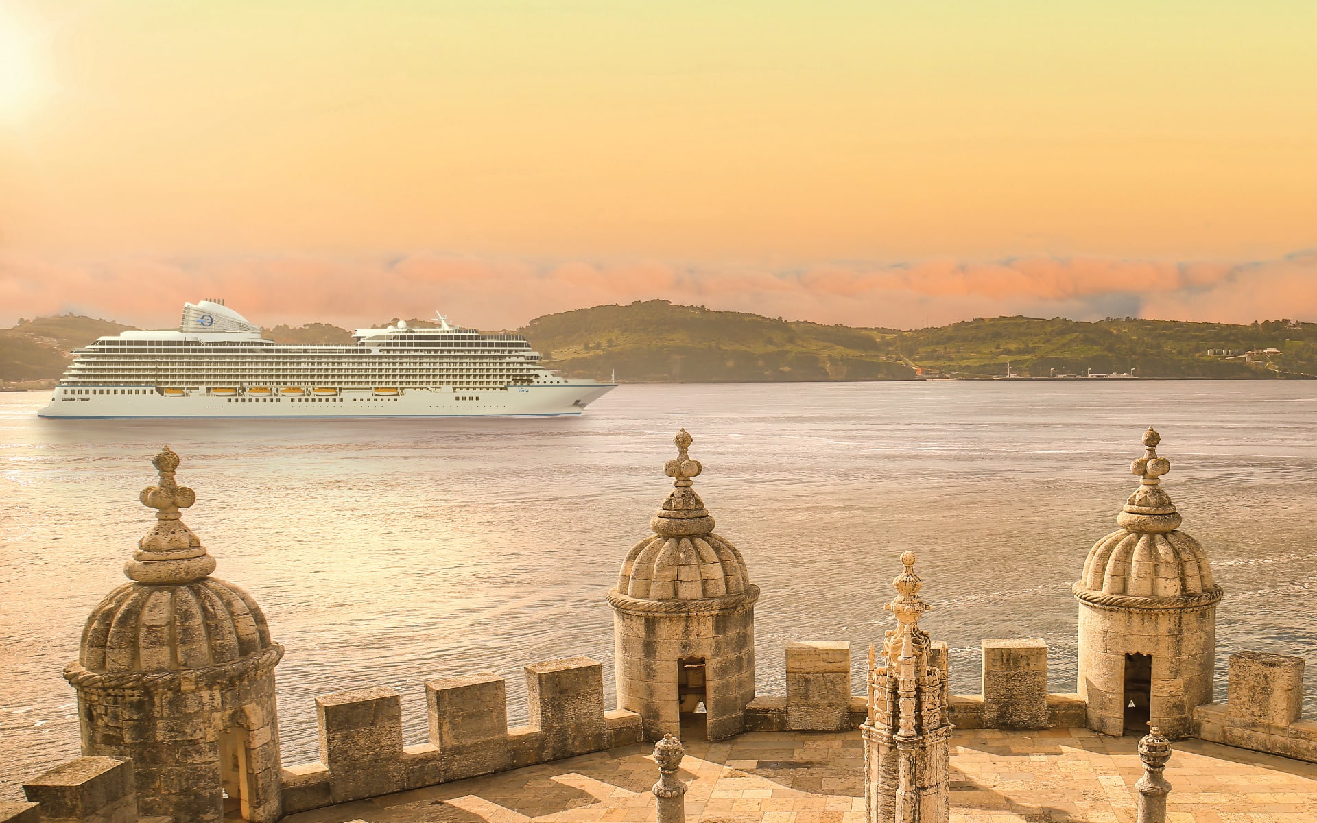 Rendering of Oceania Cruises Vista in Lisbon Harbour. The ships debut has been brought forward.
