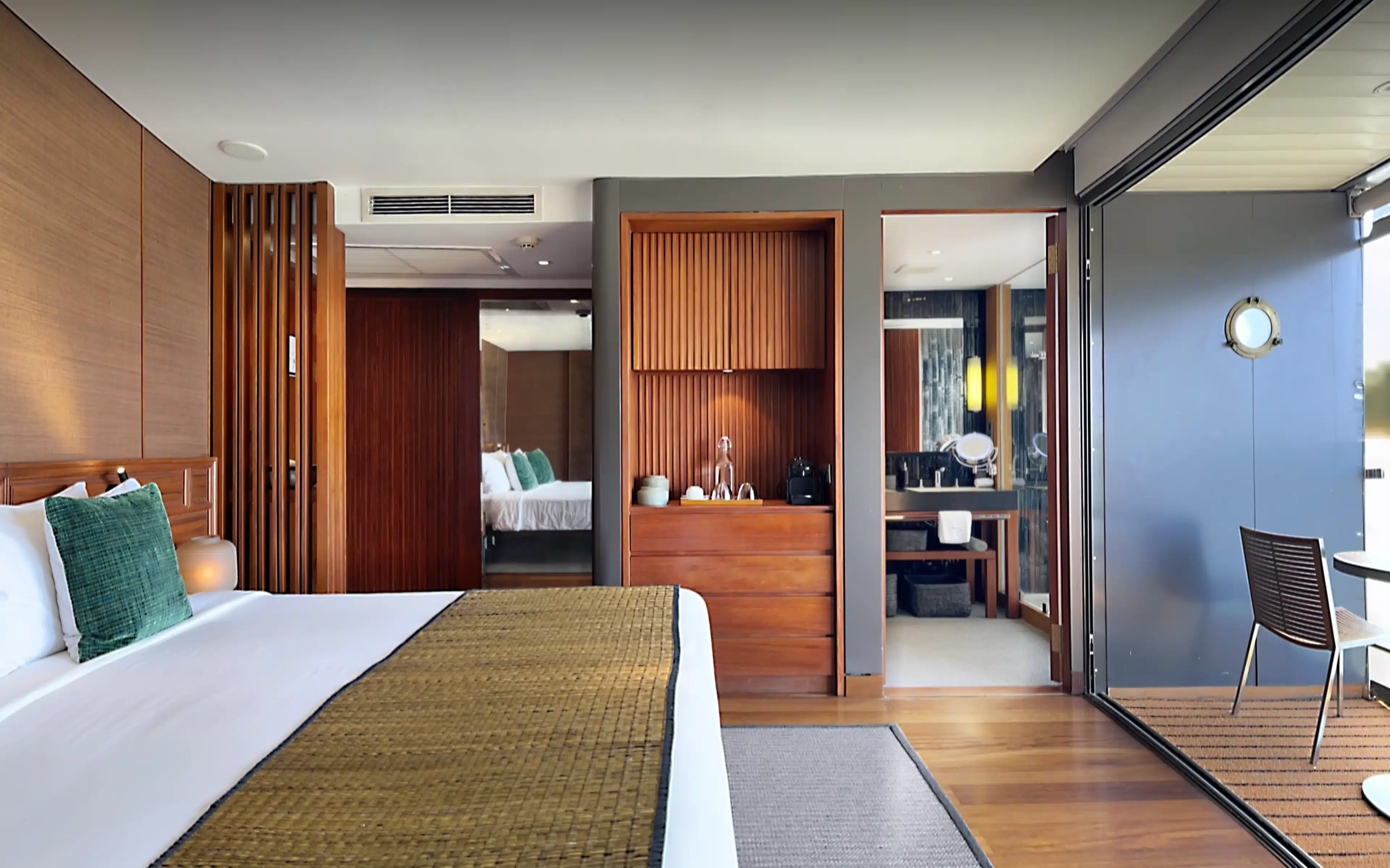 A Balcony Suite on the Aqua Mekong river cruise ship.