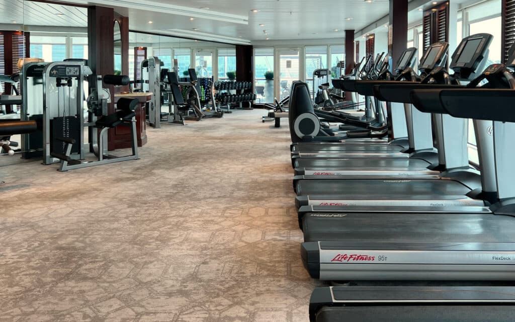 Excercise machines in the Azamara Quest gym.