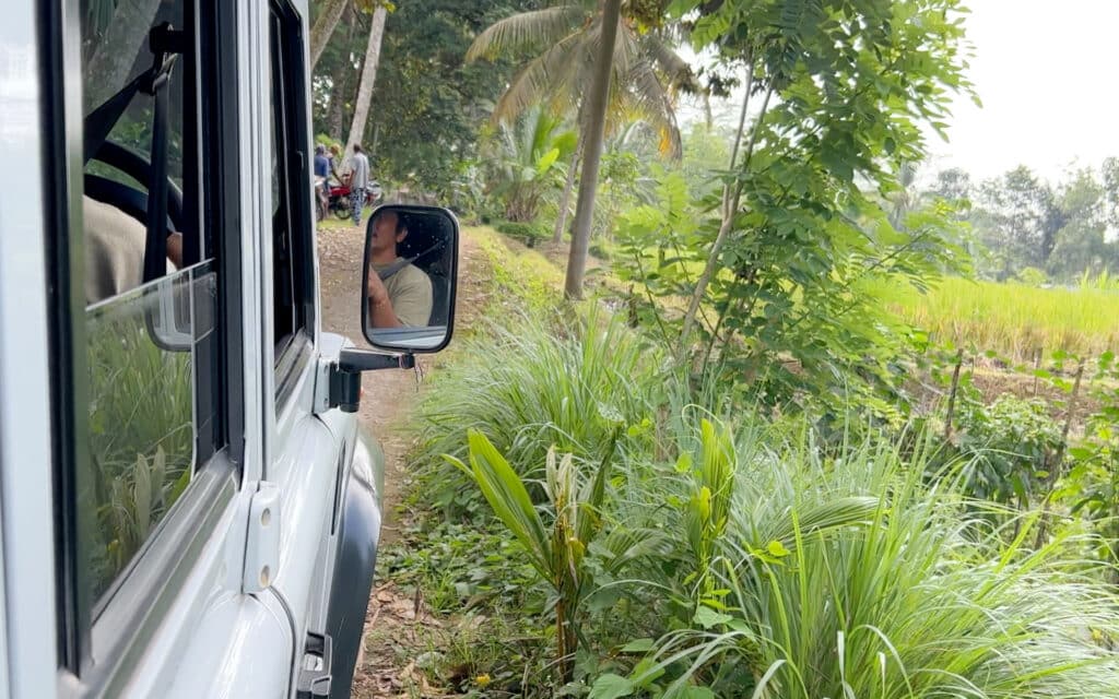 A Land Rover drives through the hills of Bali, Indonesia.