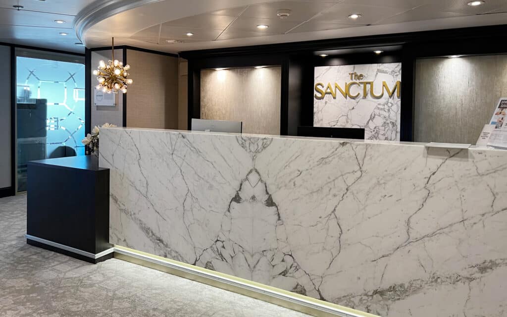 The reception area in the Sanctum Spa on Azamara Quest.