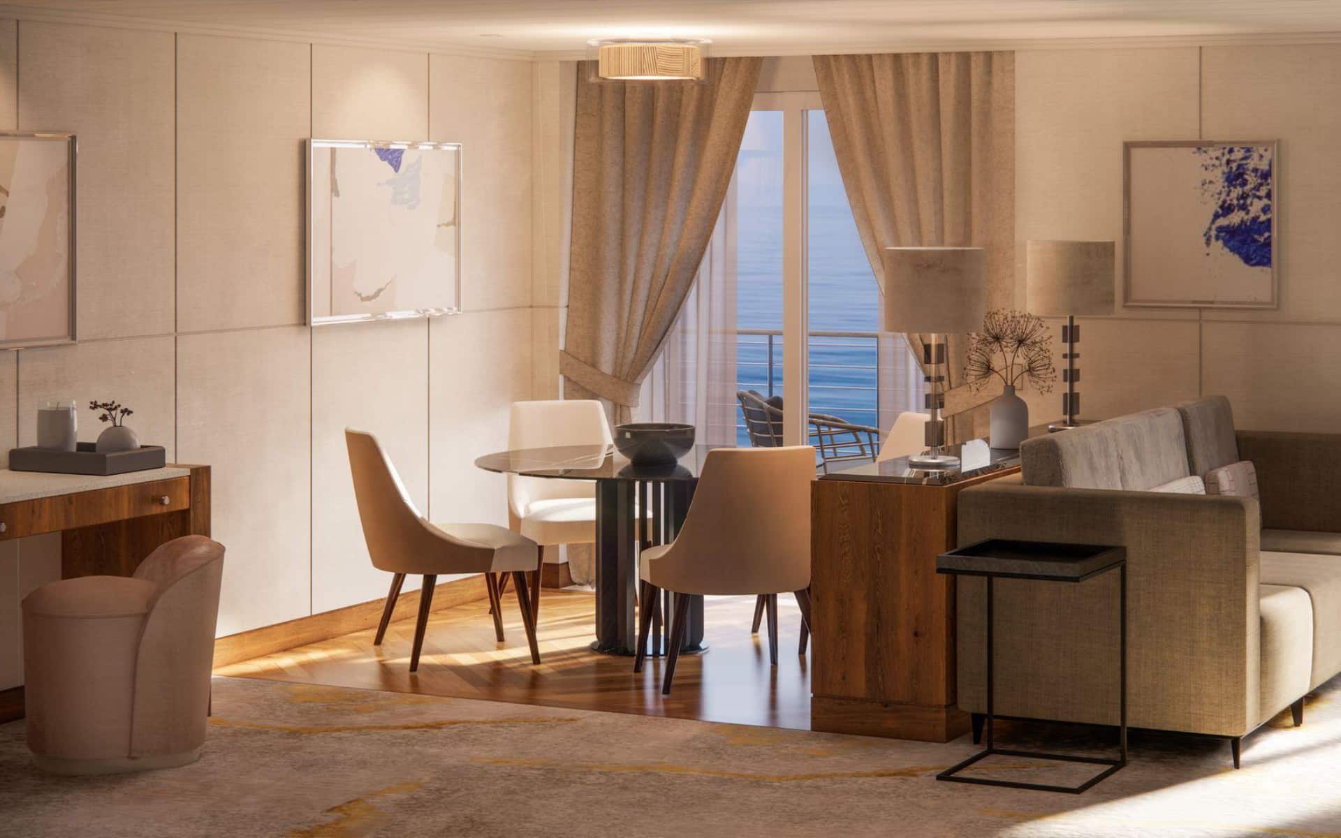 the Junior Crystal Penthouse Suite is one of the new Crystal Cruises suite categories.