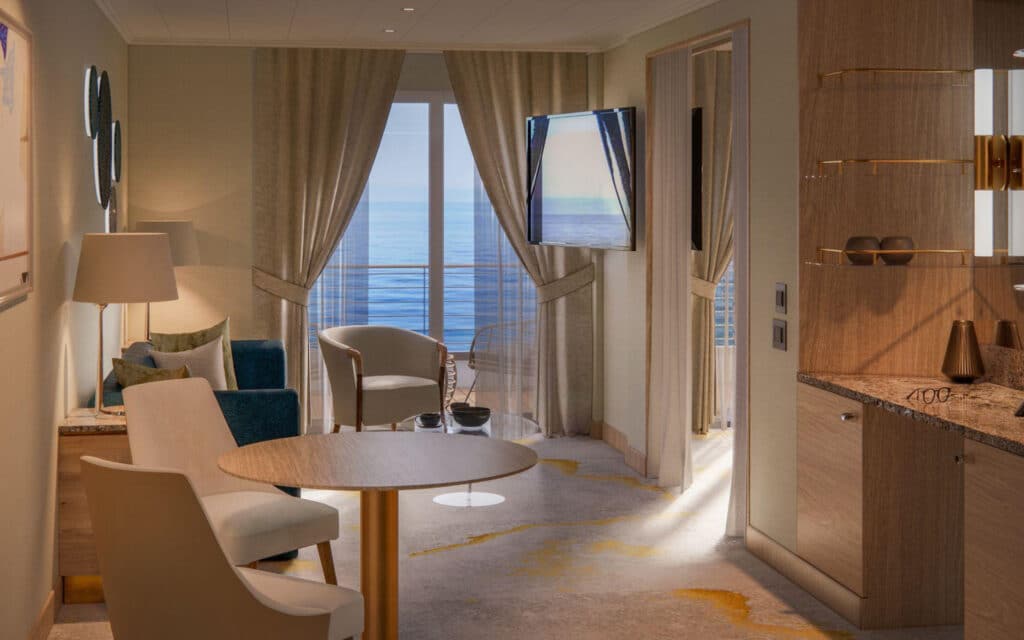 The living space in a Sapphire Veranda Suite.