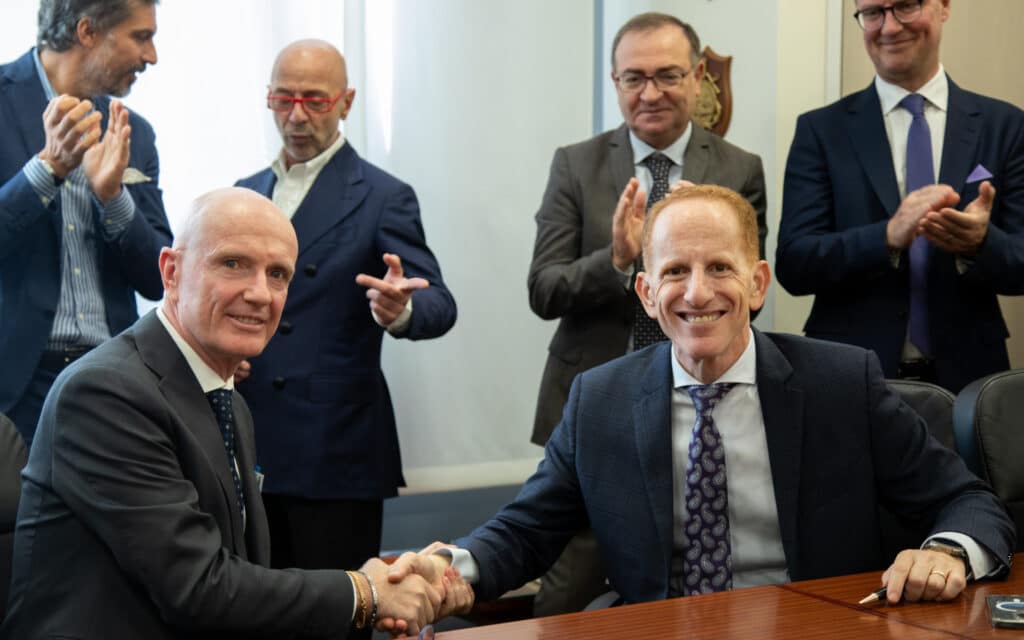 Gilberto Tobaldi, Fincantieri 's Ancona shipyard Director and Harry Sommer, President and Chief Executive Officer of Norwegian Cruise Line Holdings Ltd.