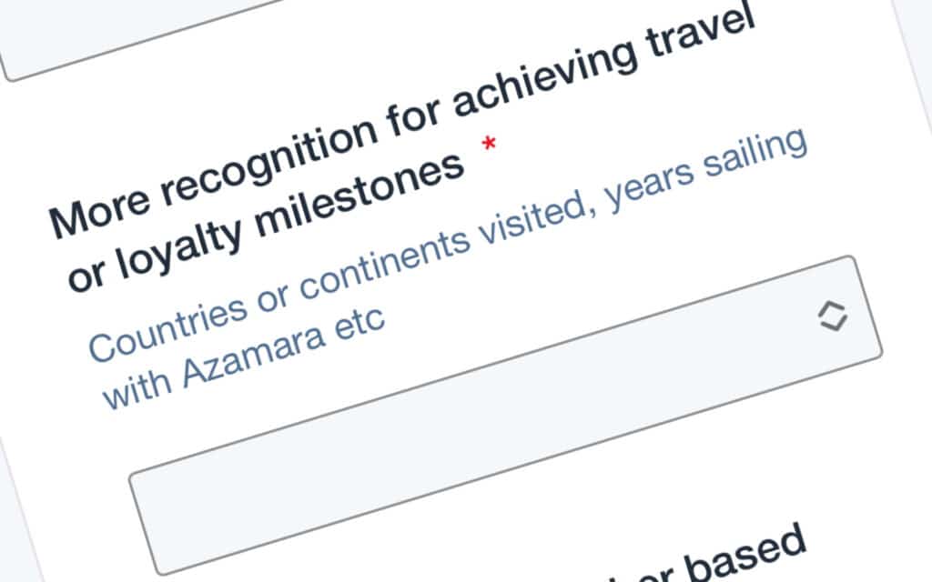 Questions from the Azamara Circle loyalty program survey.