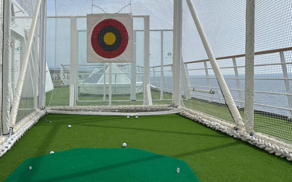 Golf driving nets on a cruise ship.