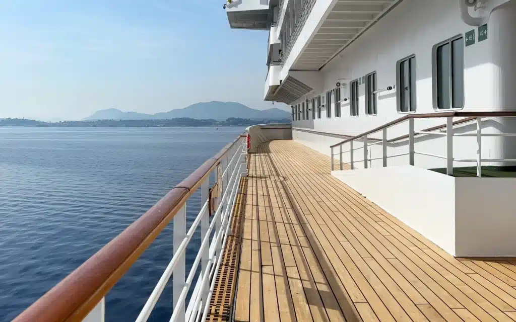 The magnificent Promenade deck on the Chrystal Symphony cruise ship.
