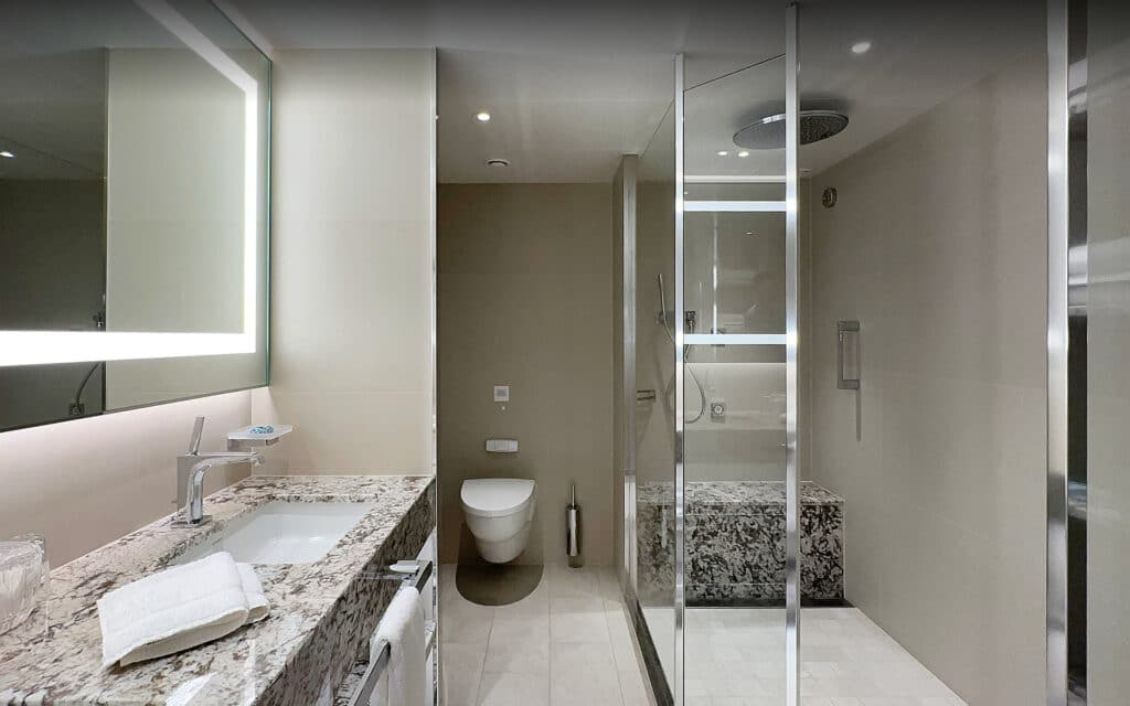 The bathroom in a Crystal Symphony Sapphire Veranda Suite.