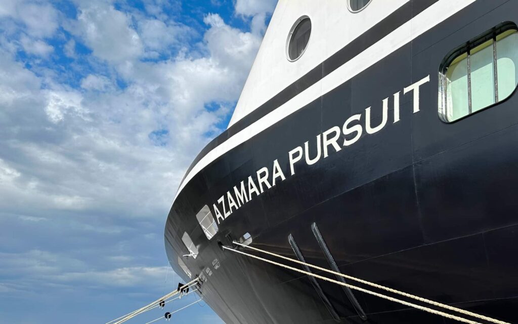 The bow of the Azamara Pursuit cruise ship.