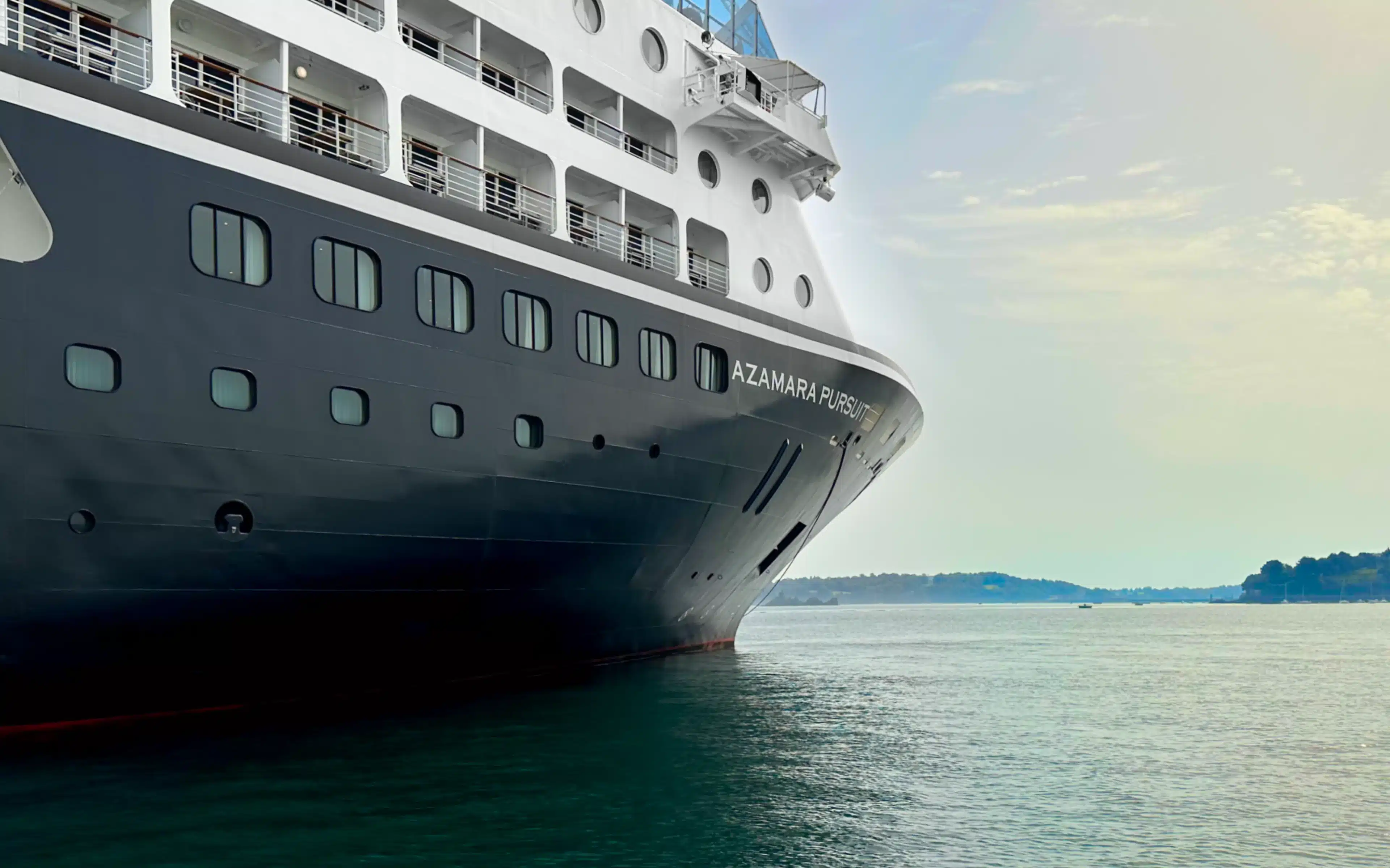 The bow of the Azamara Pursuit cruise ship.