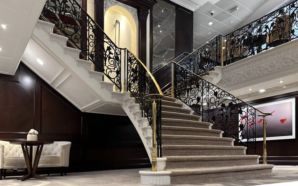 The Grand Staircase on the Azamara Pursuit cruise ship.