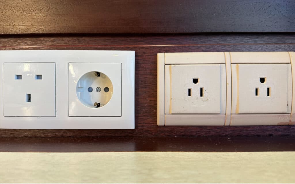 Power points in the Azamara Pursuit Veranda Stateroom.