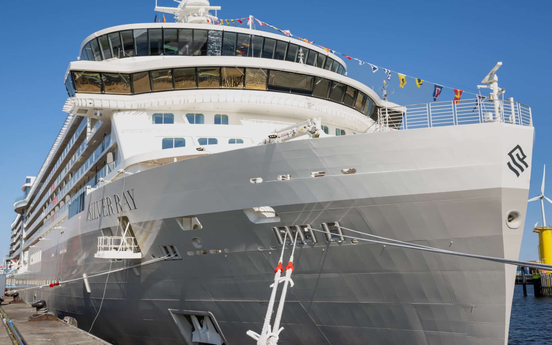 The SIlver Ray cruise ship in the port of Eemshaven, Netherlands.