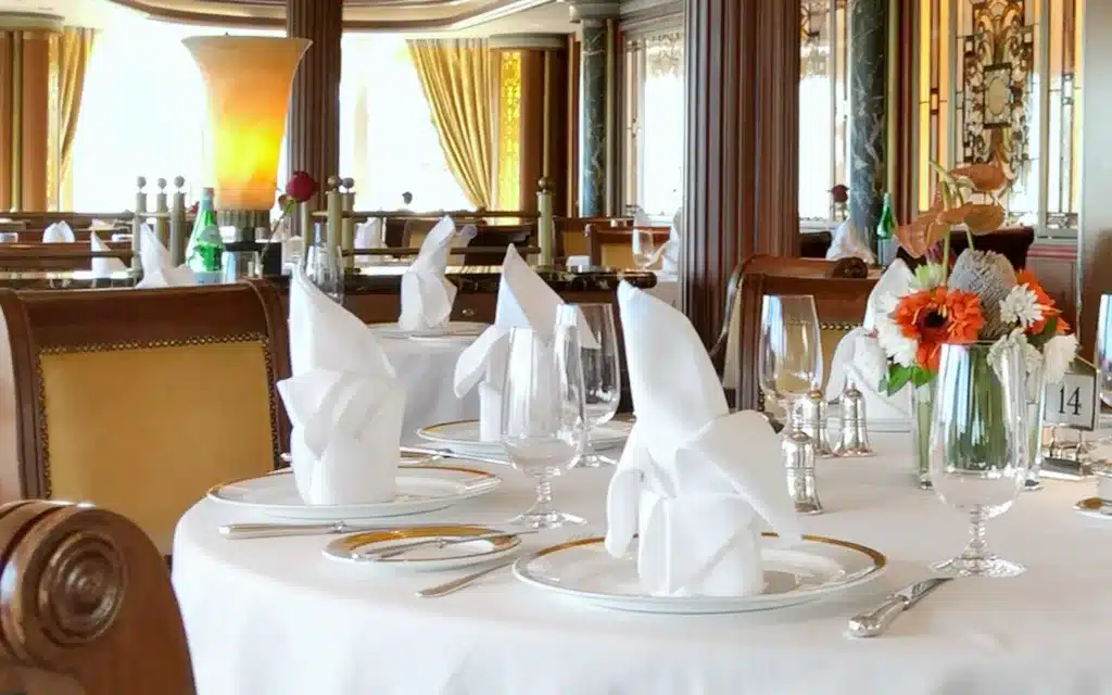 The Queens Grill restaurant on board the Queen Elizabeth cruise ship.