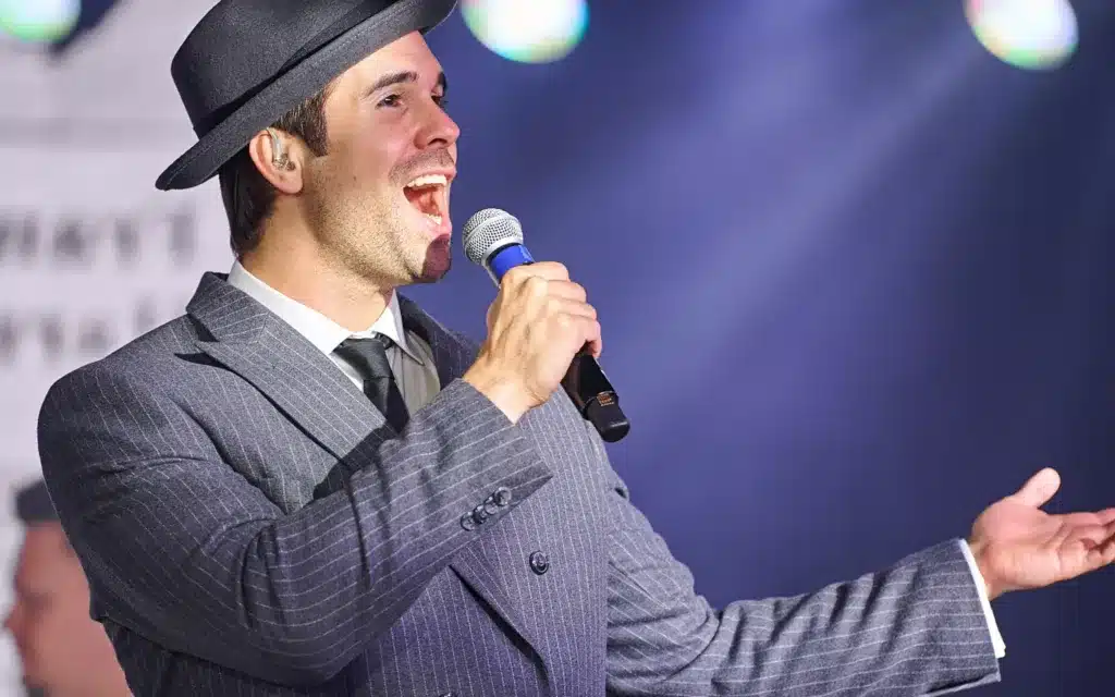 A male singer performs in "Skyline" on board Seabourn.