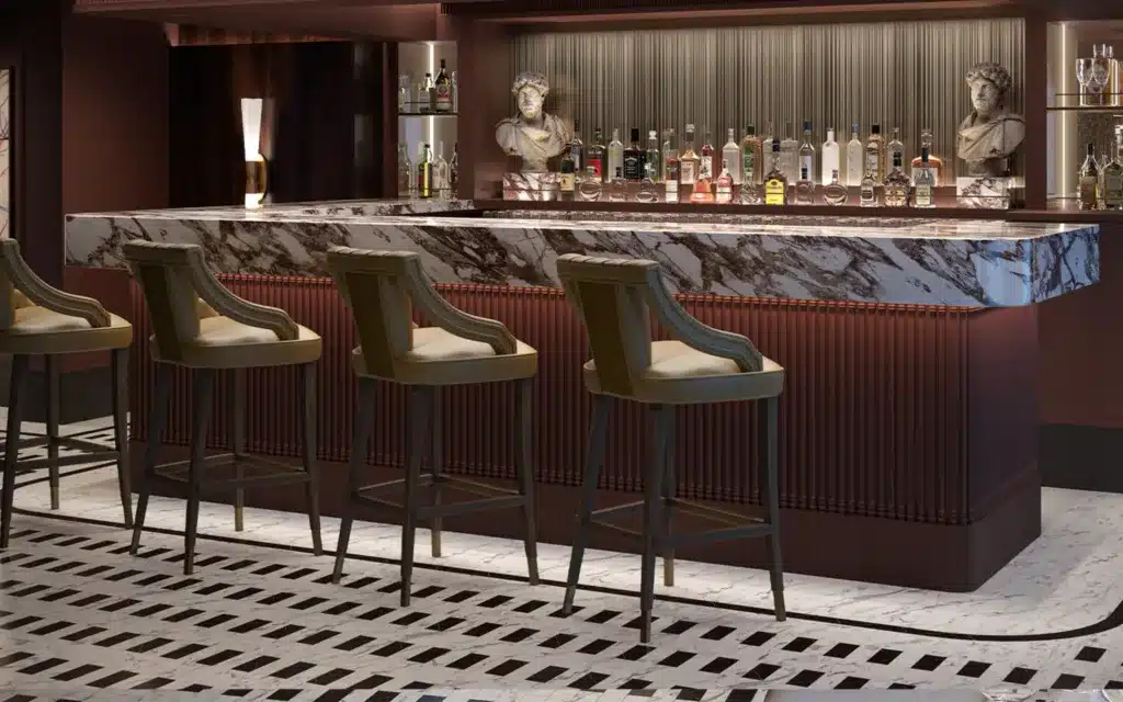 The bar within the Prime 7 restaurant aboard Seven Seas Prestige (rendering).