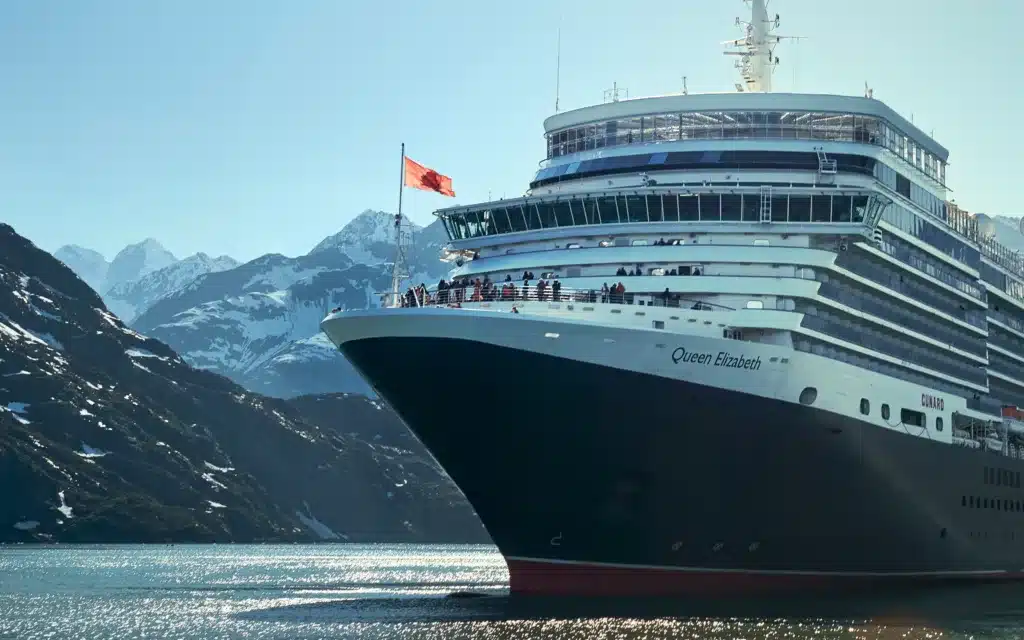The Queen Elizabeth cruise ship in Glacier Bay, Alaska.