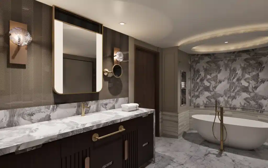 The bathroom in a Skyview Suite – one of the new suites on Seven Seas Prestige.