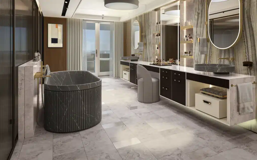A marble bathroom.