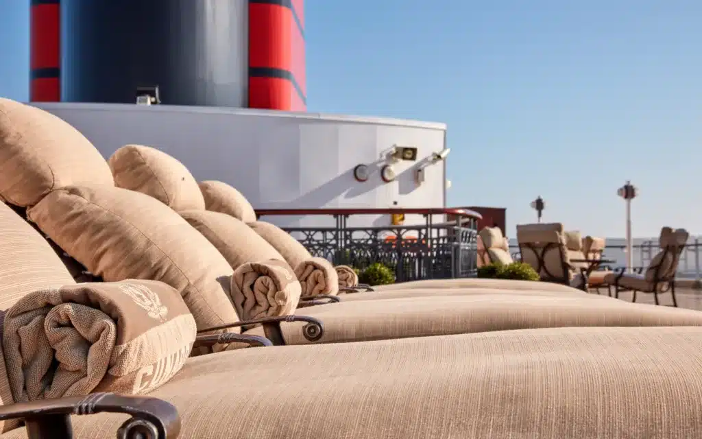Sun loungers on the Grills Terrace aboard Queen Elizabeth.