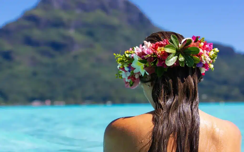 A woman swims in the Bora Bora lagoon.