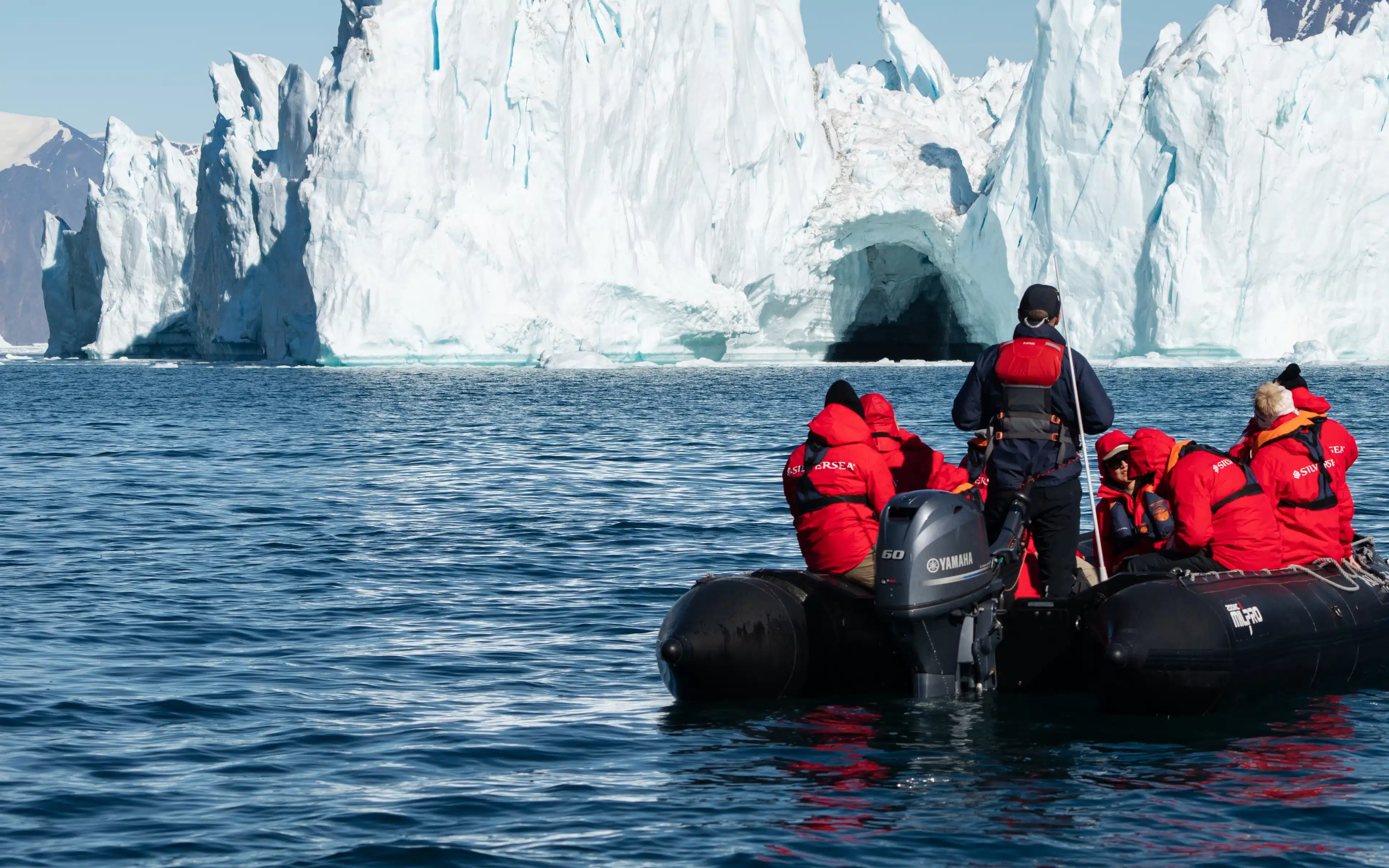 Silver Endeavour guests on board a Zodiac in the Arctic.