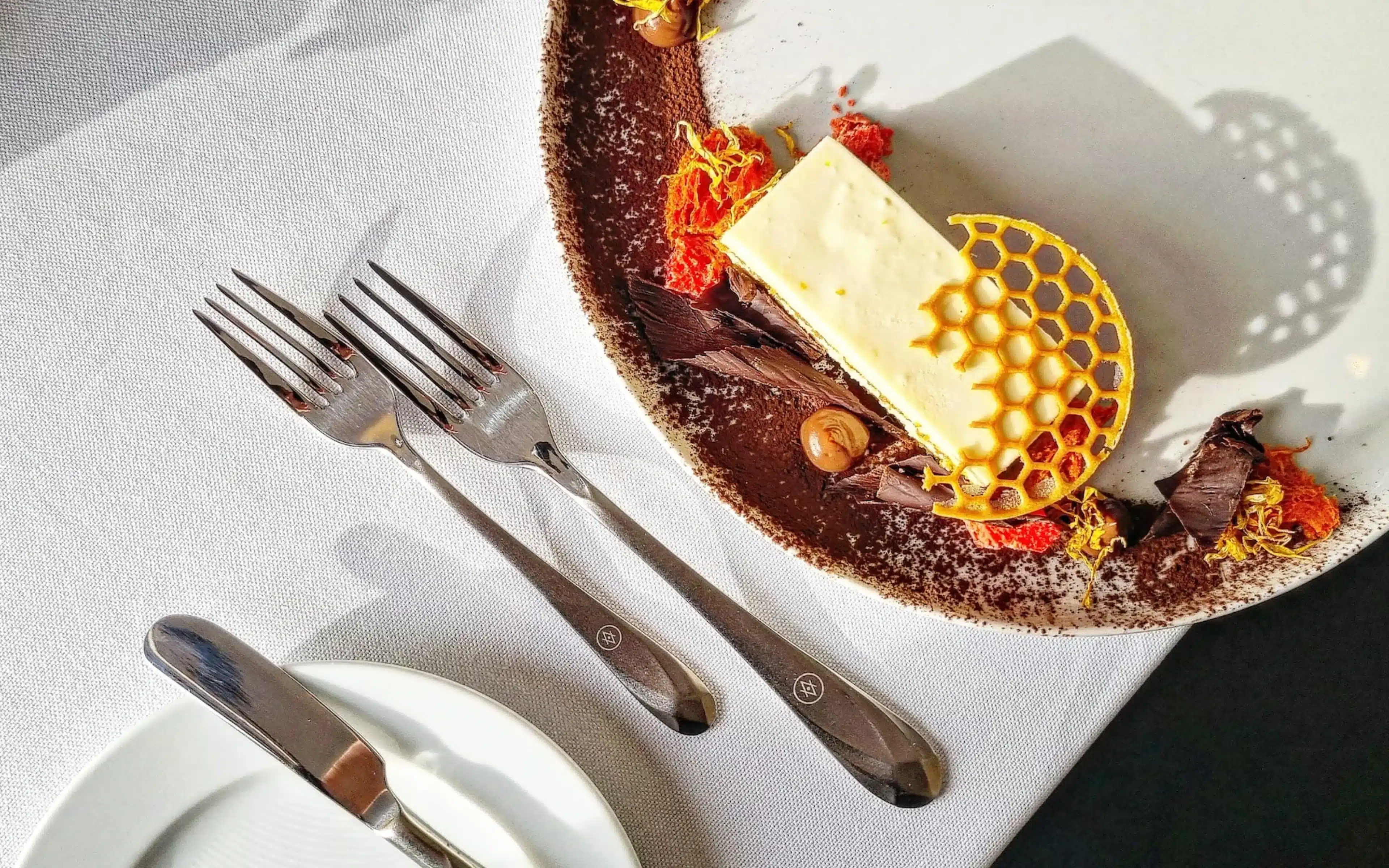 Infinity Chocolate Peanut Butter Cake, viewed from above.