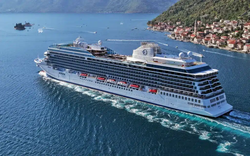 Oceania Allura sailing in the Bay of Kotor, Montenegro.