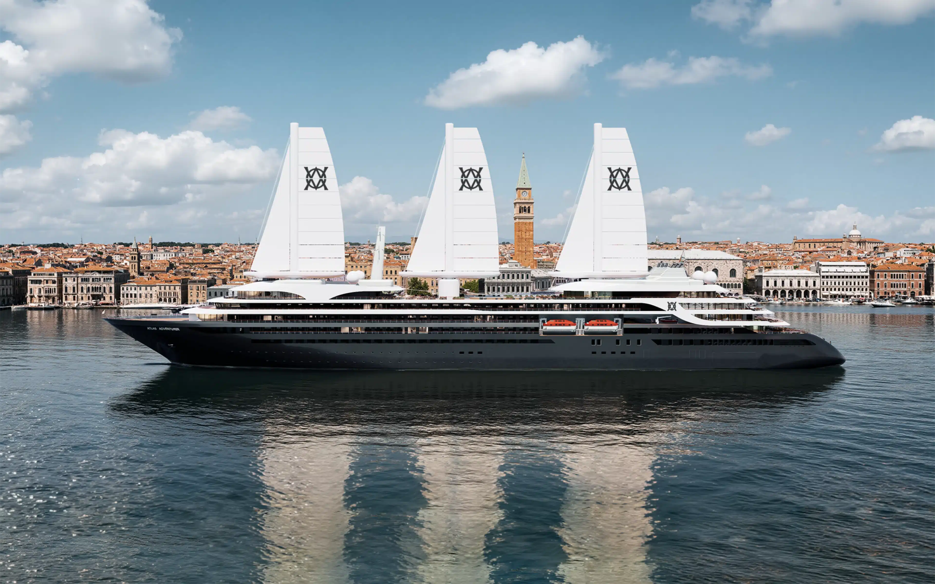 Atlas Adventurer sailing into Venice, Italy (rendering).
