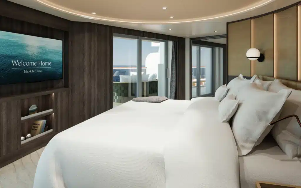 The Cove Residence bedroom on Explora III (rendering).