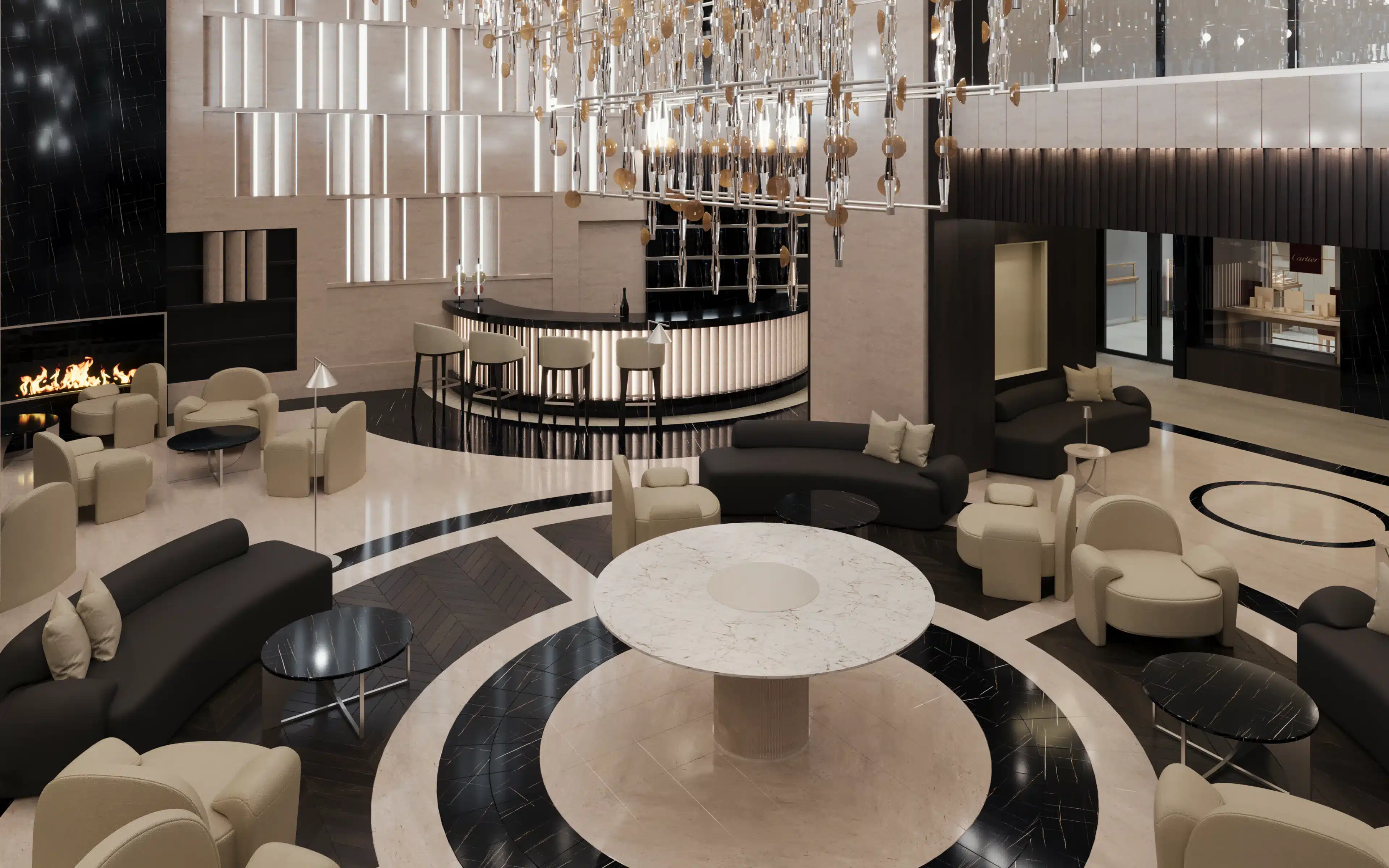 The Lobby Bar on Explora III (rendering).