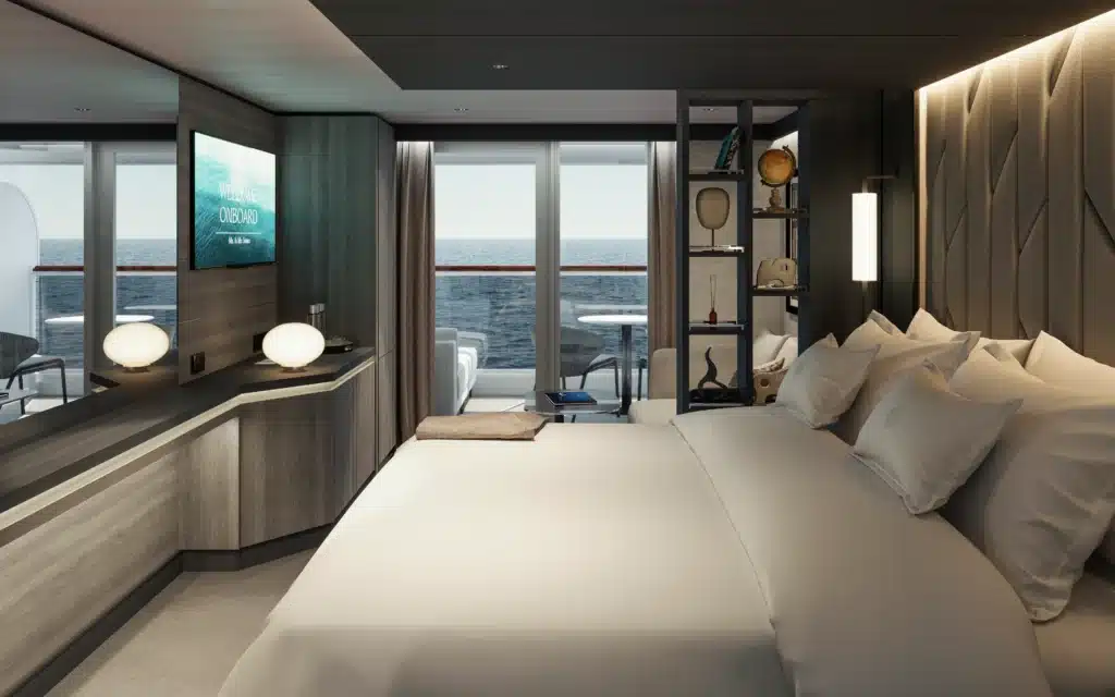 An Ocean Terrace Suite on Explora III (rendering).