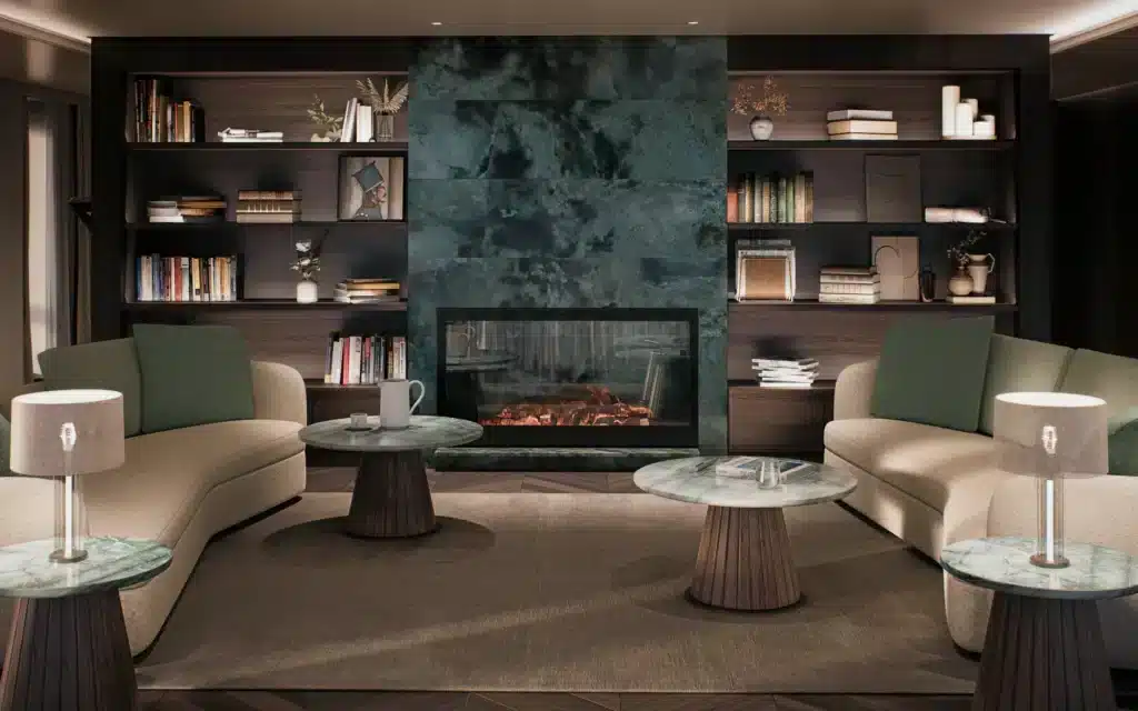 The fireplace in the Owner's Suite.