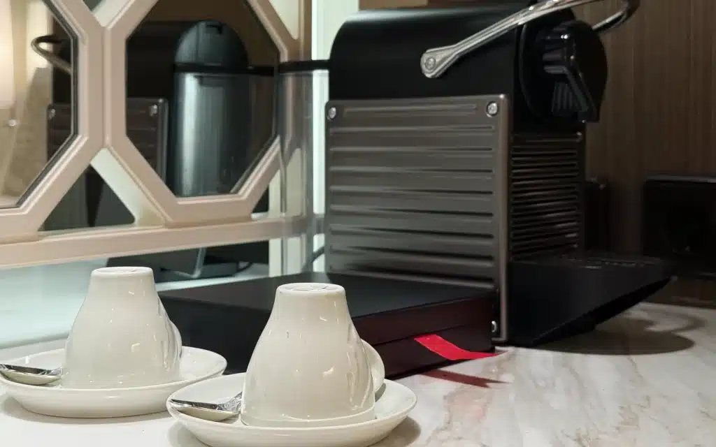 A coffee machine in an Aquamarine Suite.