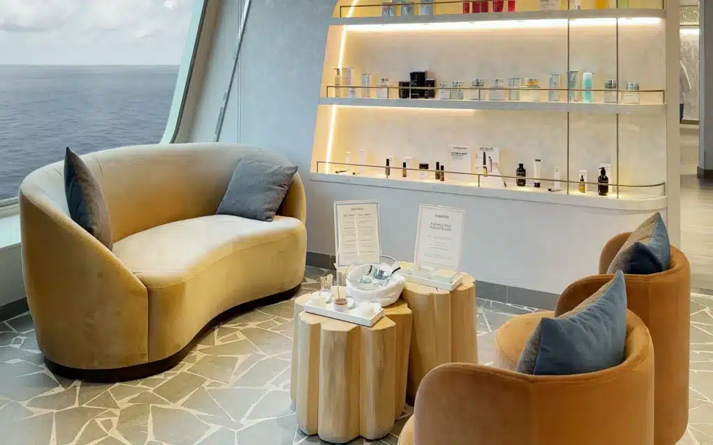 The waiting area in the Aurora Spa on Crystal Serenity.
