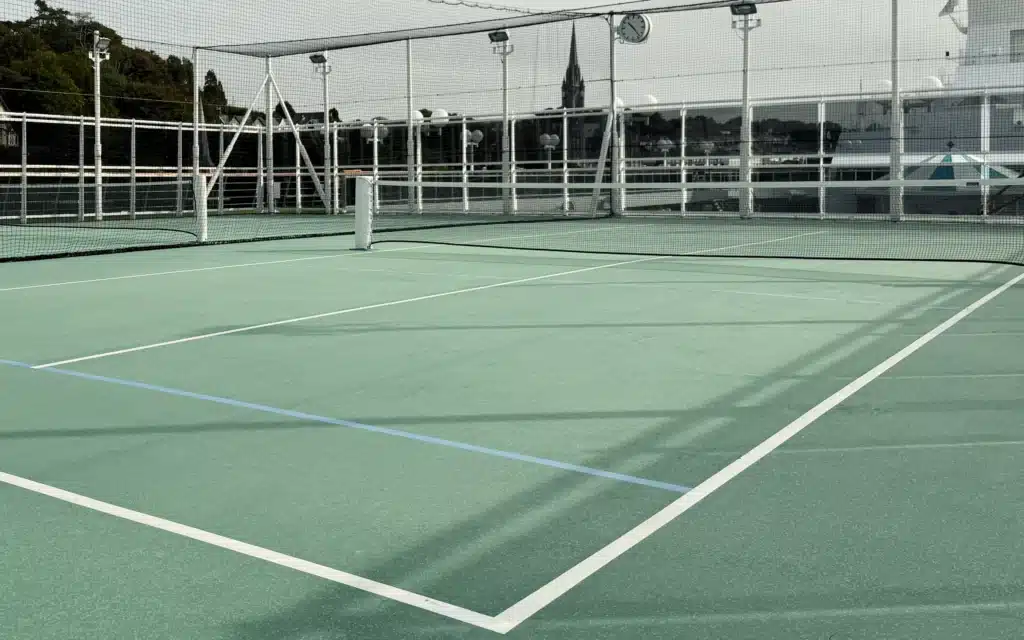 The double pickleball court on Crystal Serenity.