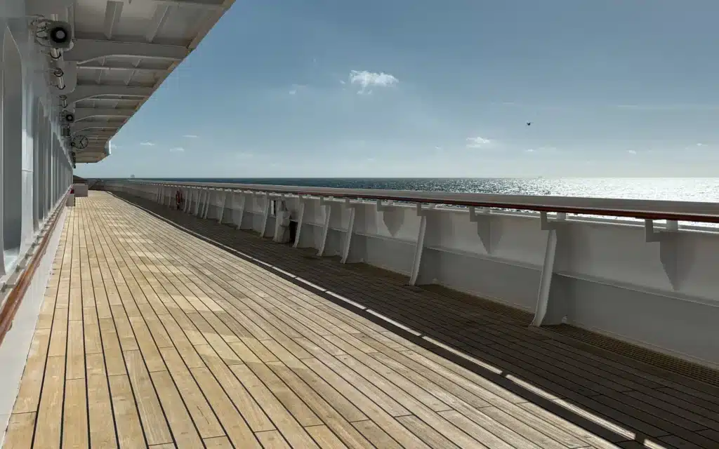 The teak promenade deck on Crystal Serenity.