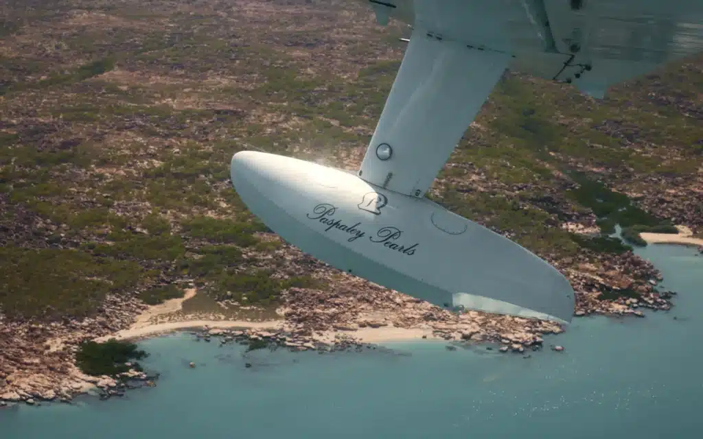 Seaplane wing over remote Kimberley coastline